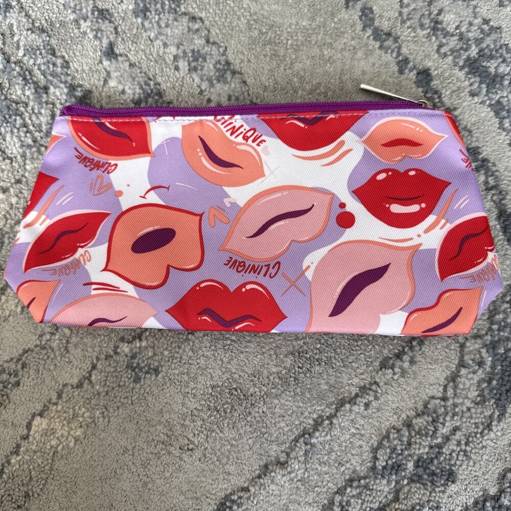 Clinique Lips Print Cosmetic Bag/Pouch/Travel Case with Zipper